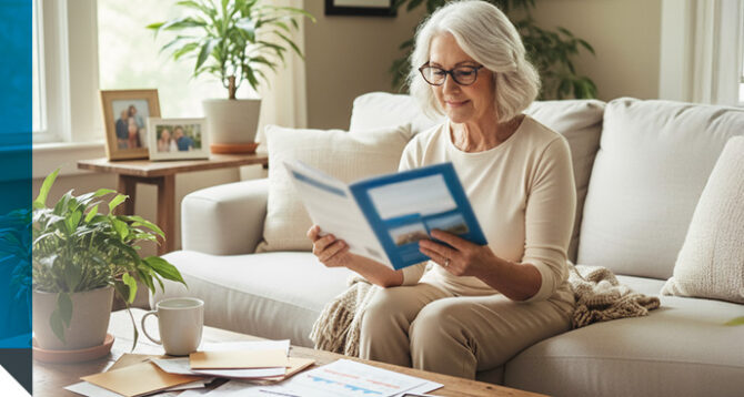 A woman uses AEP shopping tips to choose a Medicare Advantage plan.