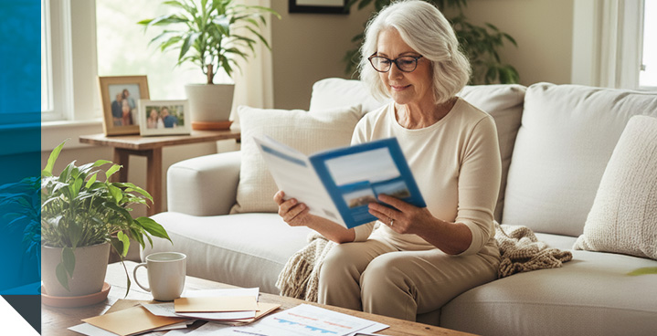 A woman uses AEP shopping tips to choose a Medicare Advantage plan.